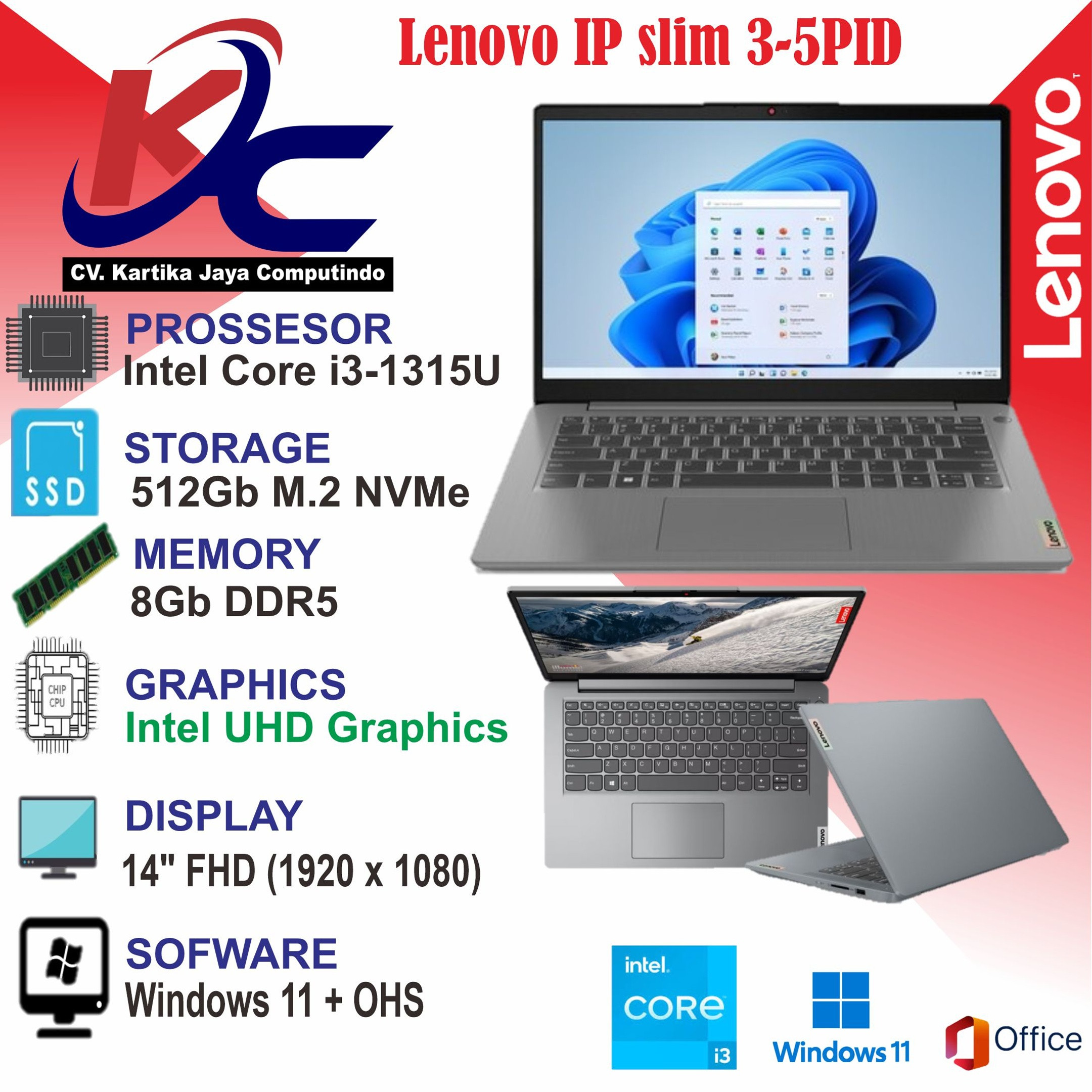 LENOVO IP 3 - 5PID  I3-1315U/ 8GB/ SSD512/ W11 OHS AGREY